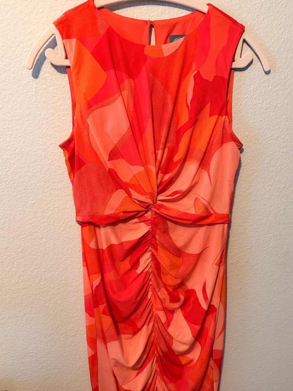 Vince Camuto Red and Orange Abstract Twist-Front Midi Dress